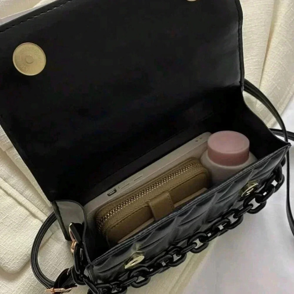 Black faux leather style clutch chain purse crossbody bag women luxury handbag - Picture 3 of 6